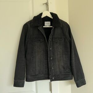 Old Navy Womens Boyfriend Sherpa Lined Charcoal Denim Jacket